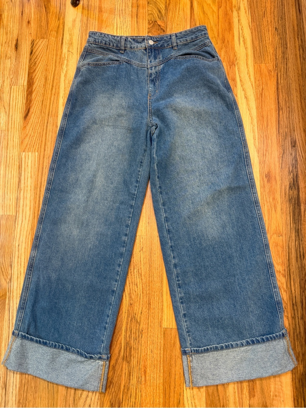 Cider Denim Wide Leg Cropped Jeans Cuffed Hem High Rise Size L